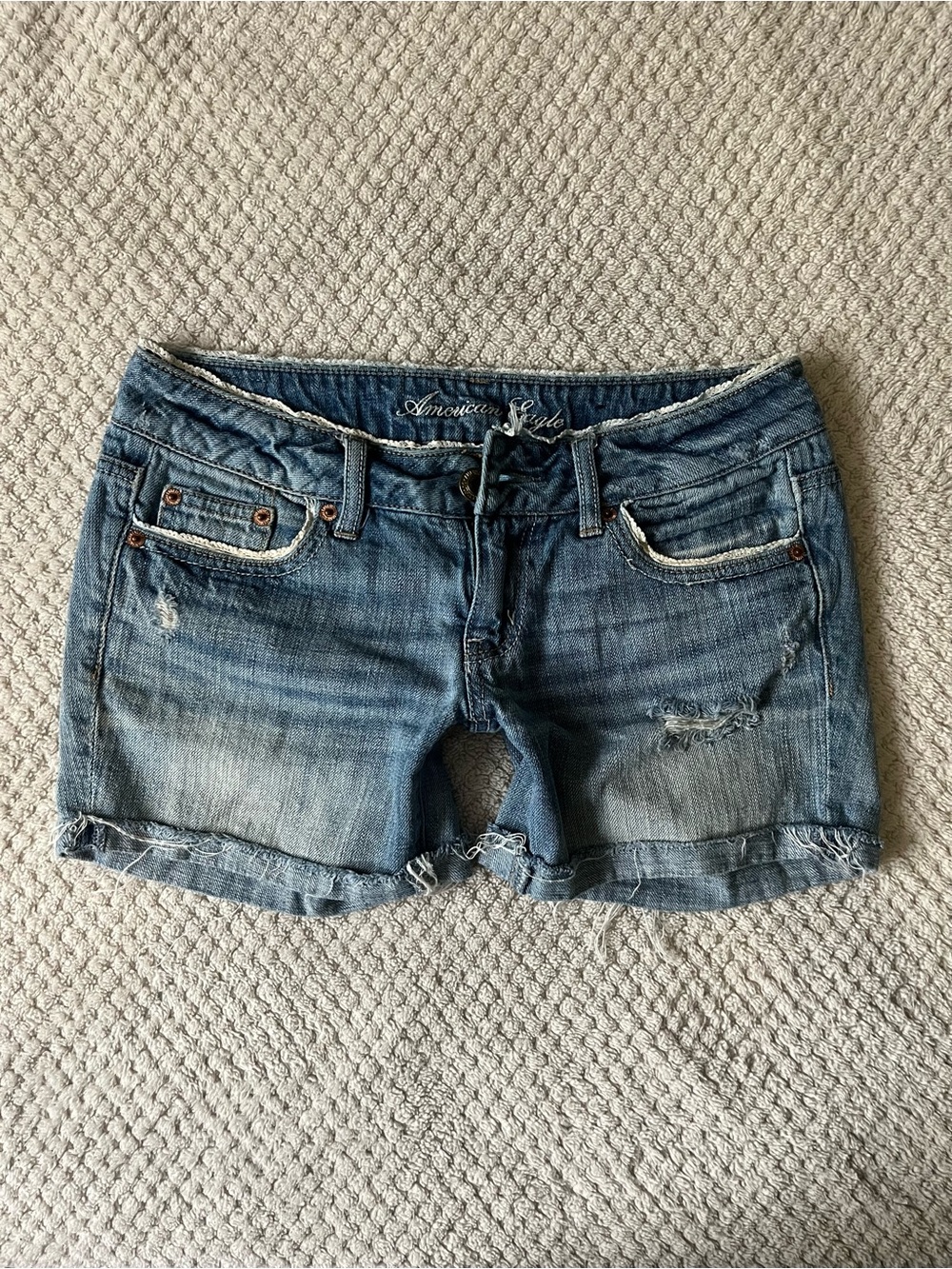 American Eagle Outfitters vintage y2k low rise distressed Blue Denim Shorts